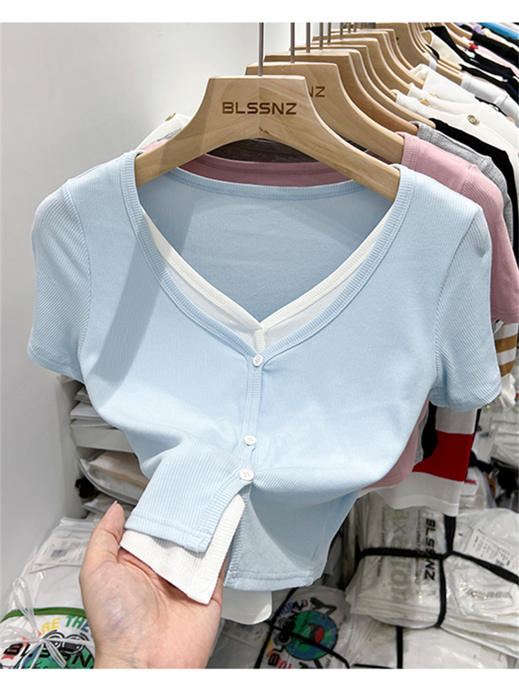 Sommer Frauen T-Shirt T-Shirt Frau Kleidung Spitzen T-Shirt weibliche Ernte oben T-Hemden y2k para mujer ropa de mujer roupas feminina traf: L / Licht Blau