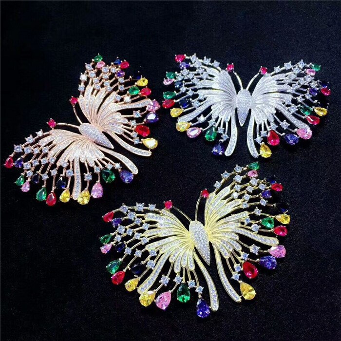 Multicolor Cz Zircon Vlinder Broche/Hanger Voor Vrouw Mode Sieraden Kleding Decoratie