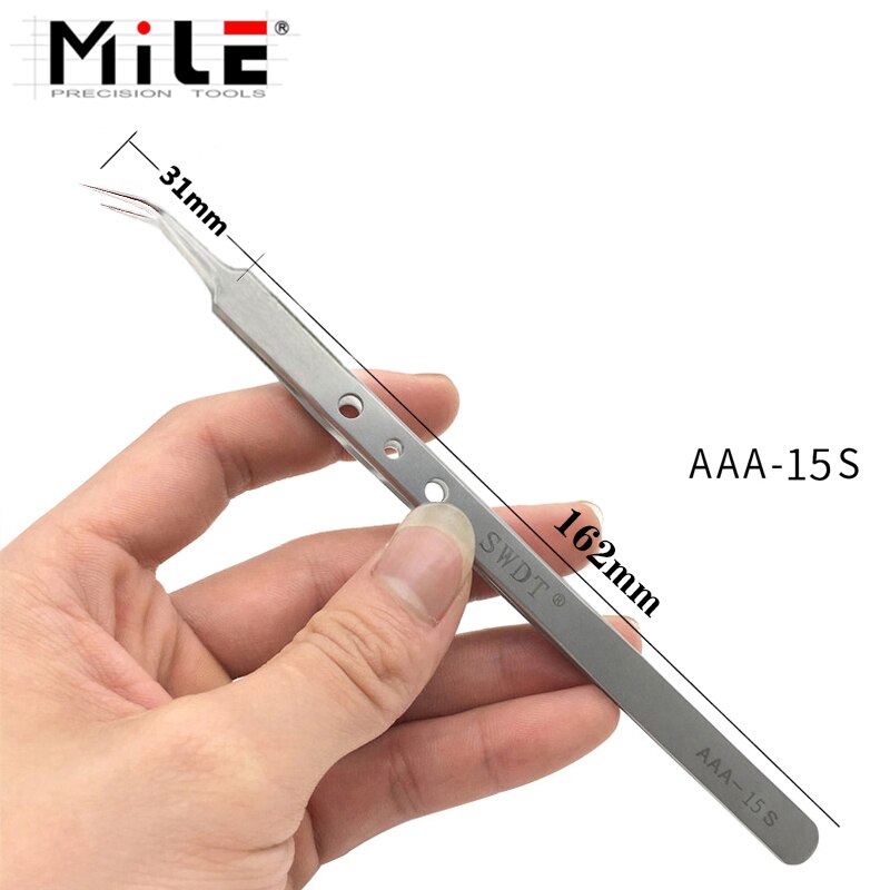 Mile ultra precisão pinças anti-estática ponta afiada de aço inoxidável picking alicates pinça ferramenta de reparo do telefone móvel mão: AAA-15S