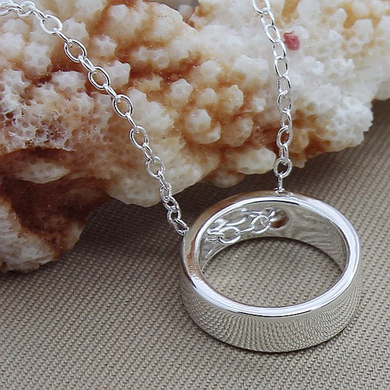 Collares de plata de ley 925 con colgantes de círculo redondo, cadena de 18 pulgadas, joyería para de compromiso