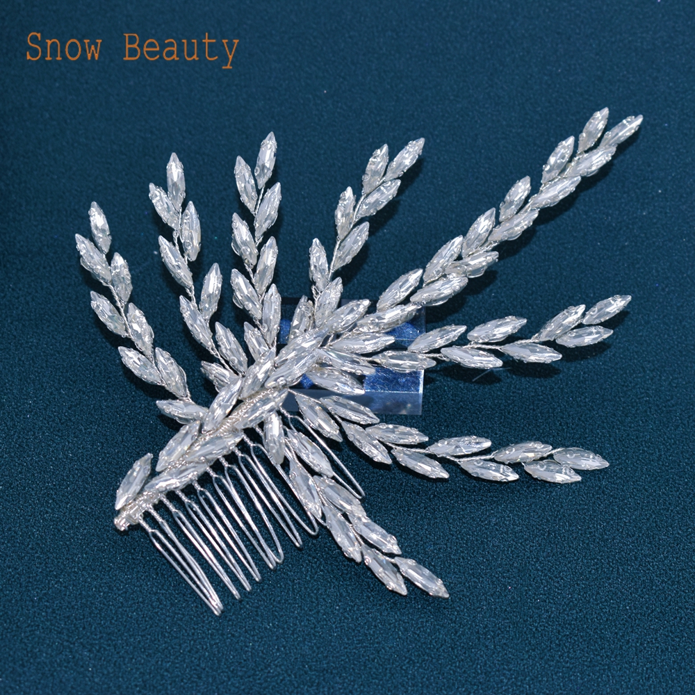 A422 pieza de pelo de novia de plata, diademas de boda brillantes, Tiaras hechas a mano, accesorios para el cabello de boda, joyería para la cabeza, tocado de novia: Champán