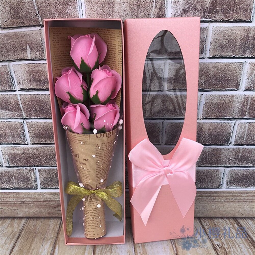 5 Pcs Zeep Bloemen Handgemaakte Roos En Anjer Kerst En Valentijnsdag Cadeaus Koreaanse Pakket Boeket Van bloemen