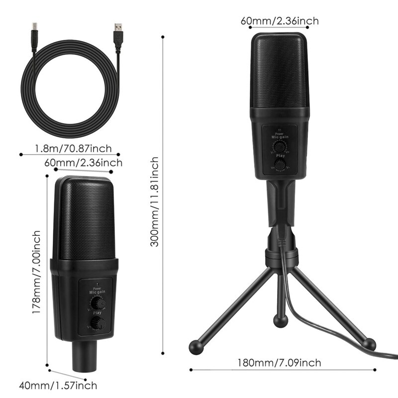 SF-970 Wired Microphone USB Condenser Sound Recording Mic with Stand for Chatting Singing Karaoke Laptop Skype