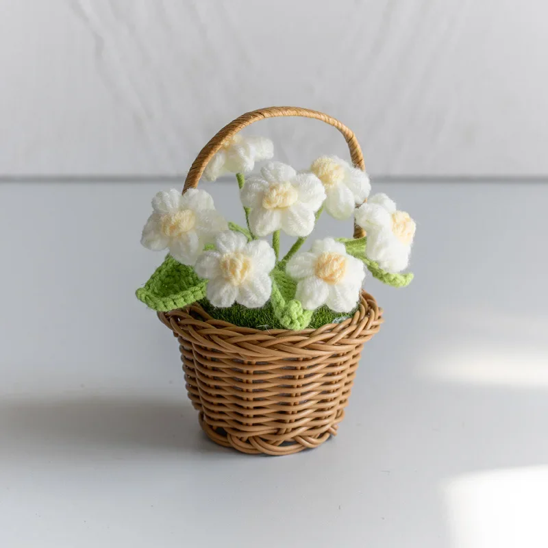 knitted Flower Potted Crochet Flowers Cute Hand Woven Plant Finished Woven Flowers Office Home Decor: Blue