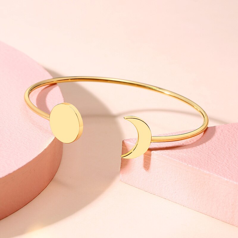 Minimalista o sol amd lua ouro pulseira manguito para mulheres presentes mãe não se desvanece