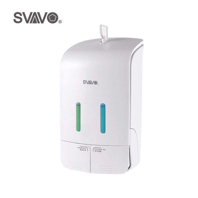 Wall Mounted Double Manual Liquid Soap Dispenser Hand pressing Shower Body Lotion Shampoo manual soap dispenser 550ml*2: White