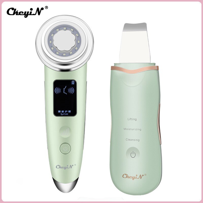 CkeyiN-máquina masajeadora Facial RF EMS LED, depurador de piel ultrasónico con fotones, calefacción, limpieza profunda de cara, absorción de nutrientes: Green 1