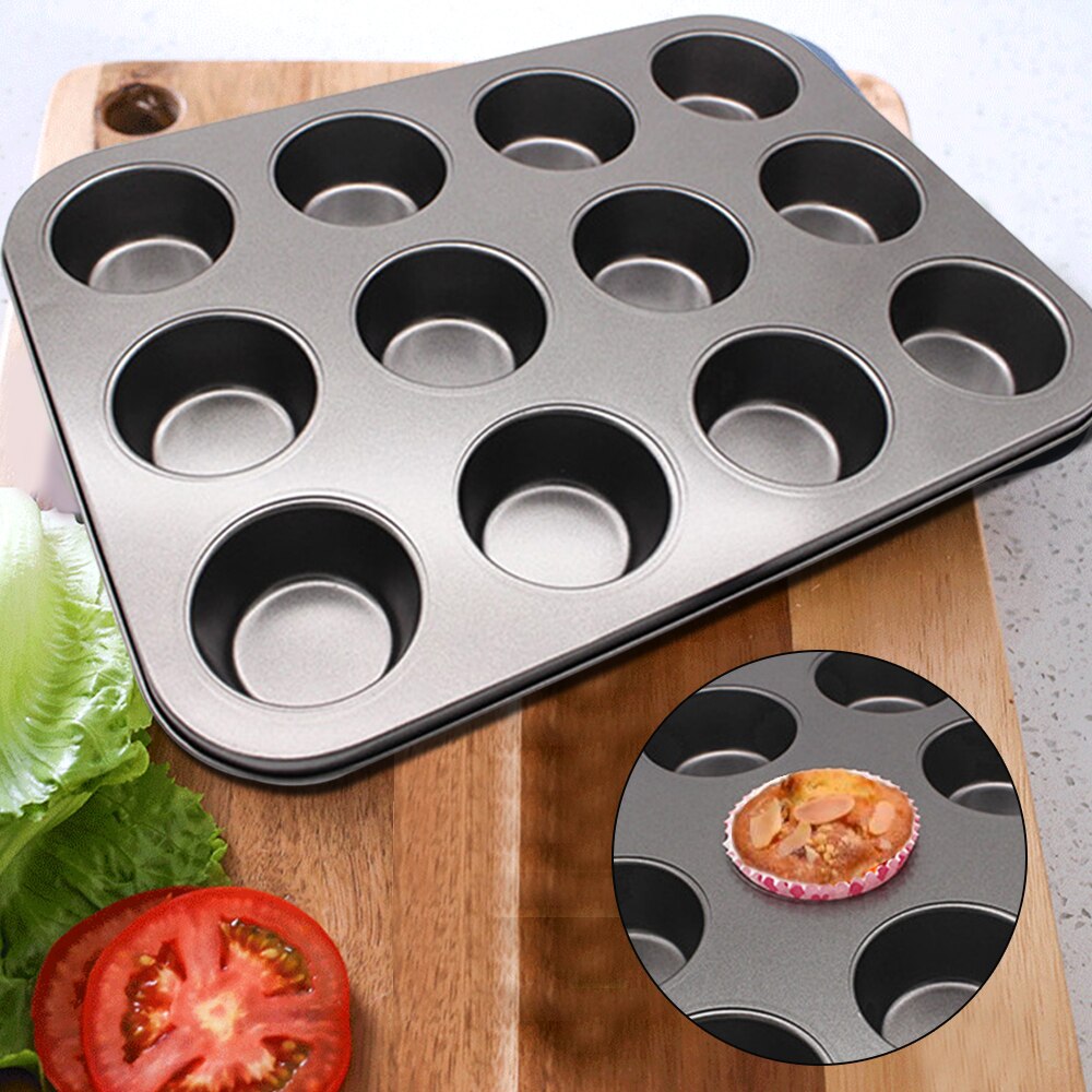 12 Cups DIY Cupcake Baking Tray Tools Non-stick Steel Mold Egg Tart Baking Tray