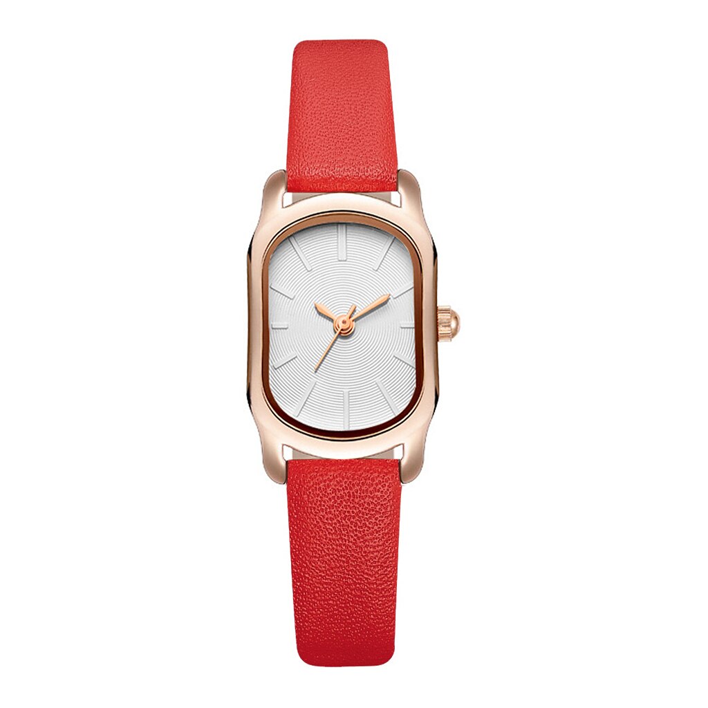 Relojes pequeños negros a la para mujer, relojes de pulsera de cuero Vintage para mujer, reloj de pulsera de cuarzo femenino Retro con esfera ovalada Simple: Rojo