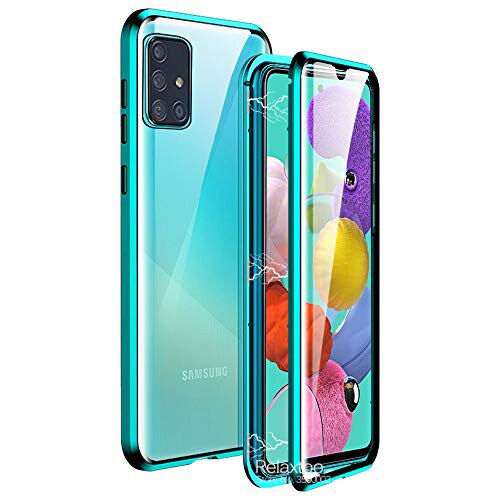 360 ° fuld beskyttelse magnetisk flip cover til samsung galaxy  a51 a71 a515f a715f a 51 71 dobbeltsidet glas telefoncover coque: A51 / Grøn