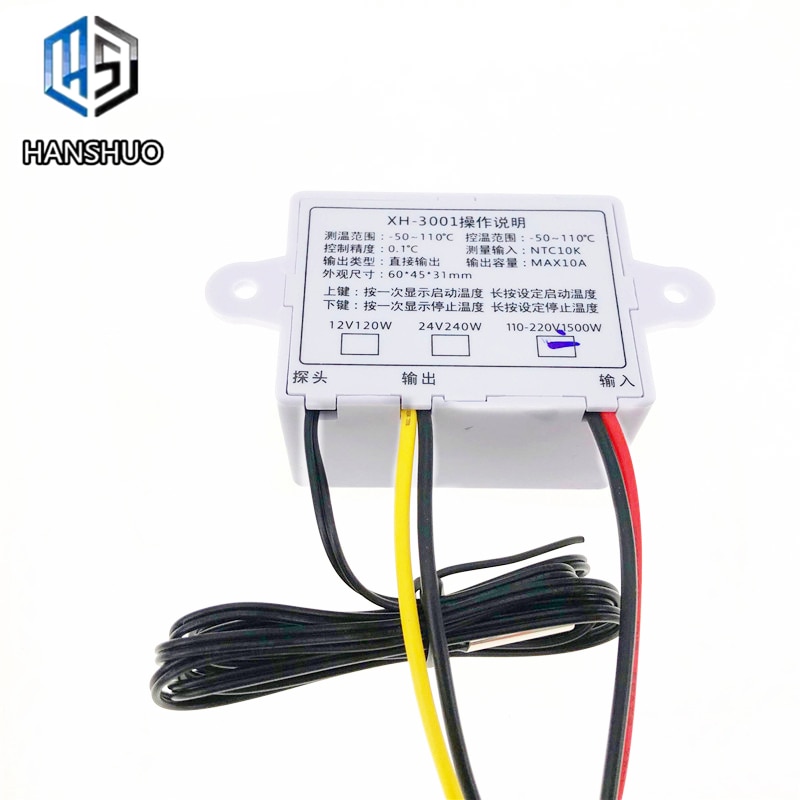 12V/ 24V/ 220V W3001 Digital LED Temperature Controller 10A Thermostat Control Switch Probe XH-W3001