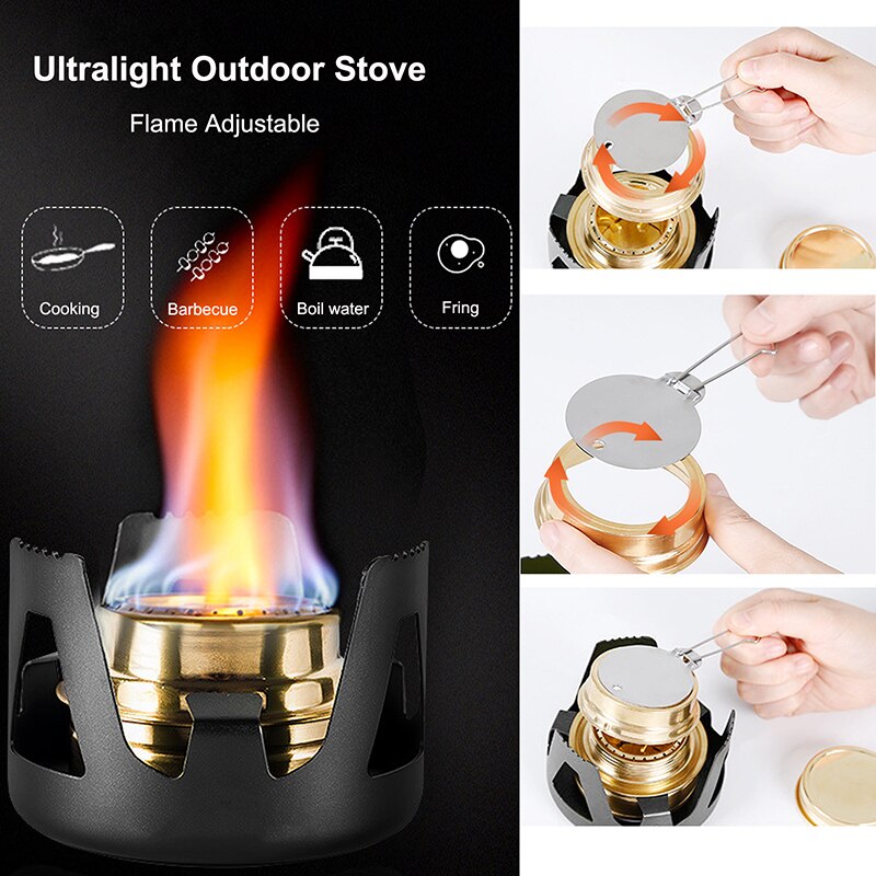 Black Mini Alcohol Stove Burner Outdoor Ultralight Brass Camping Cooking Stove Outdoor Camping Backpacking Tourist Burner Set