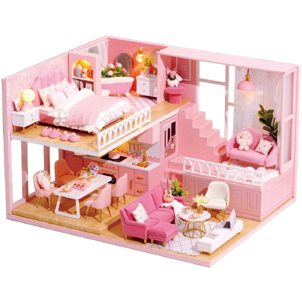 Cutebee Diy Poppenhuis Kit Houten Poppenhuizen Miniatuur Poppenhuis Meubels Kit Met Led Speelgoed Voor Kinderen L32: L30A