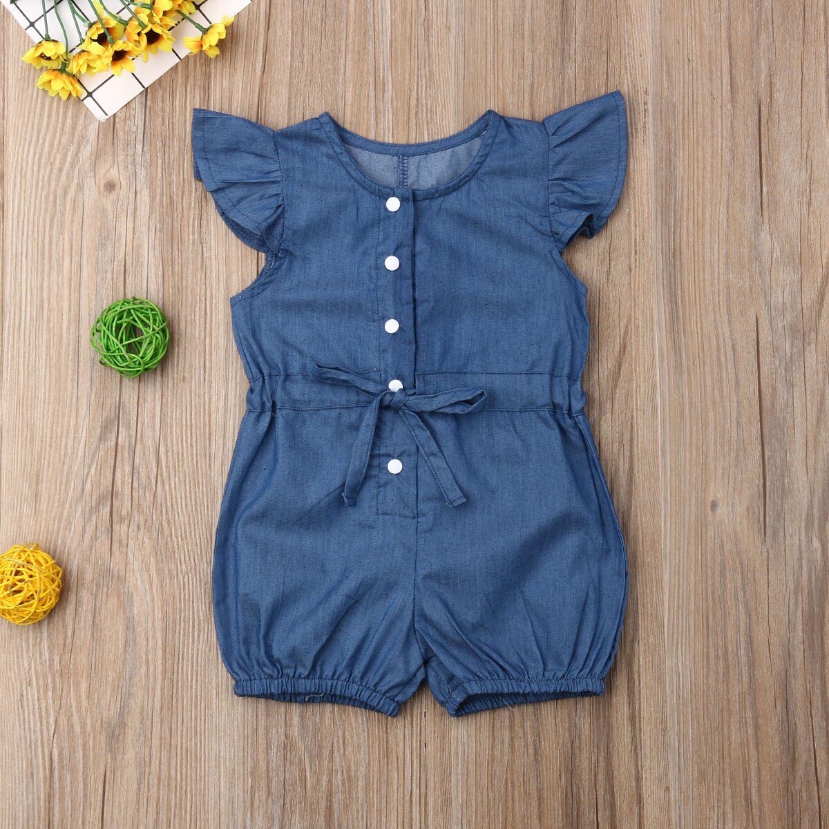ropa de verano para niños 1-6Y bebé niña mameluco para niño mono con cinturón de manga volante Floral/traje pelele sólido ropa con cinturón