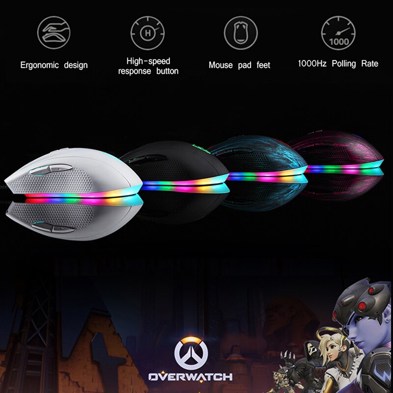Motospeed  v60 rgb gaming muis voor gamers, programmeren, 5000 dpi usb computer, 7- knops optische muis met achtergrondverlichting, breathe led voor pc-laptop