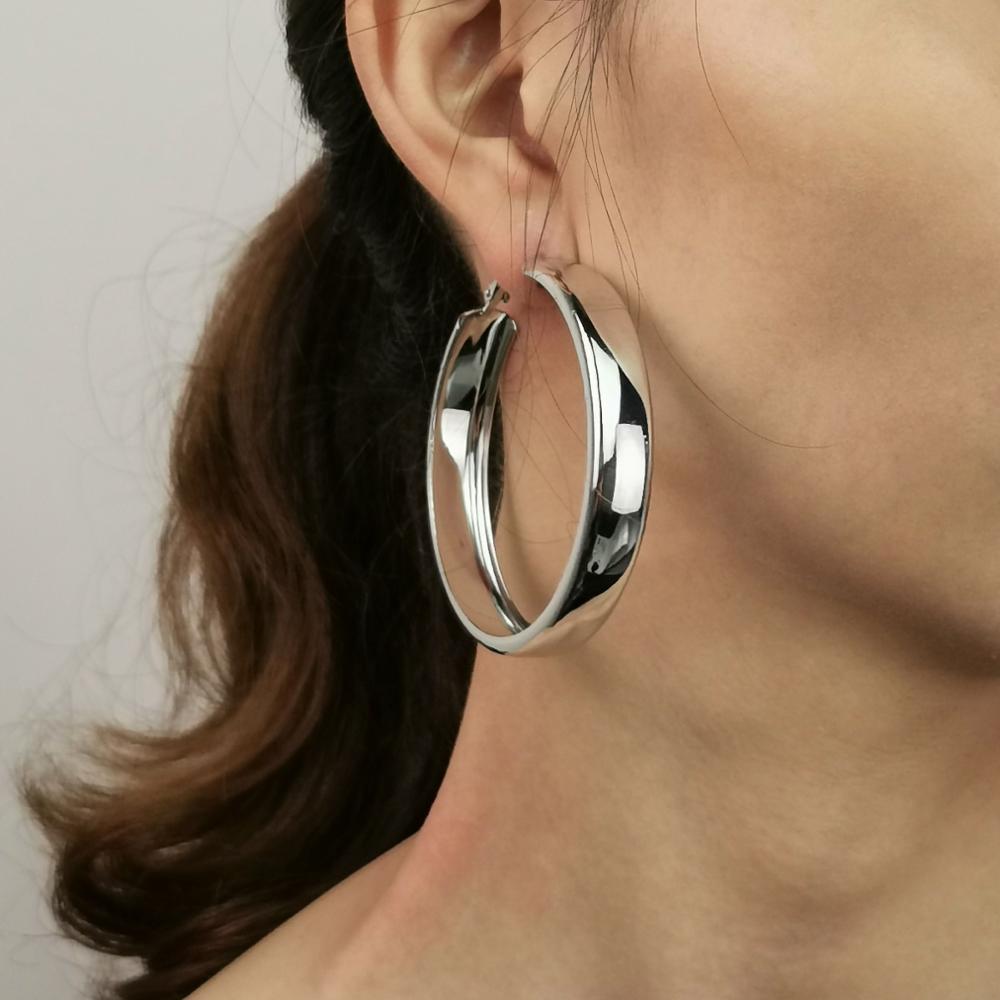 Manilai 30 40 50 60mm de largura metal grande argola brincos jóias redondos brincos de declaração feminina cor prata dourada moda brincos: Silver 5cm