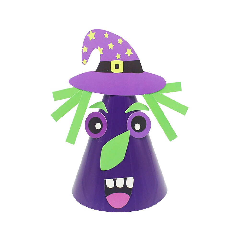 Kids Halloween Witch Bat Pumpkin-Vampire DIY Beanie Hat Paper Craft Party Decor Help exercise children's hands-on ability.DIYHat: Happy Witch
