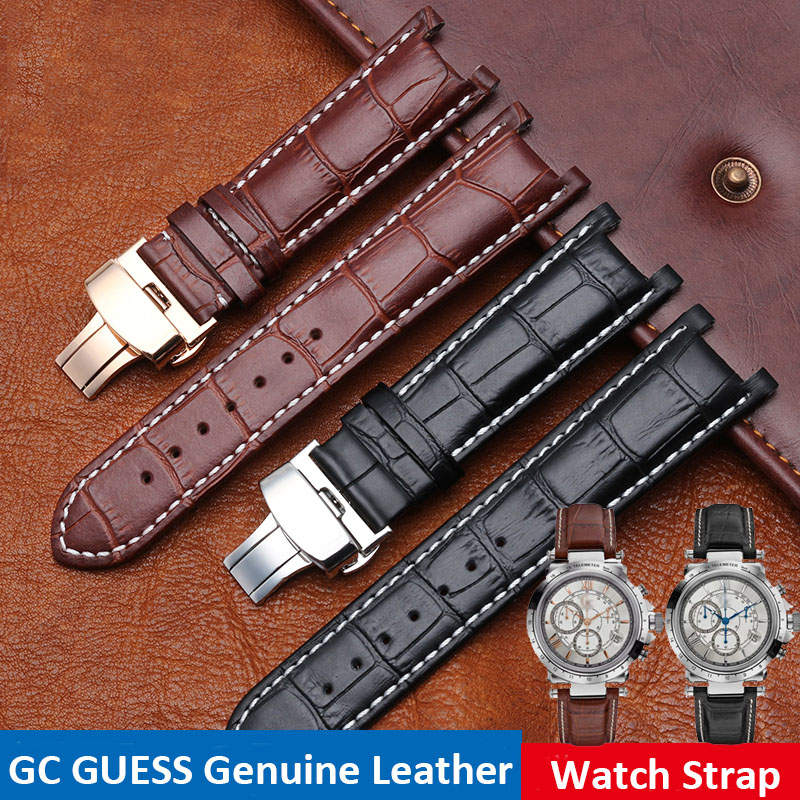 Bracelet de montre en cuir cranté 20*11mm 22*13mm pour GC Guess Passa véritable Lleathe chaîne de montre étanche hommes femmes