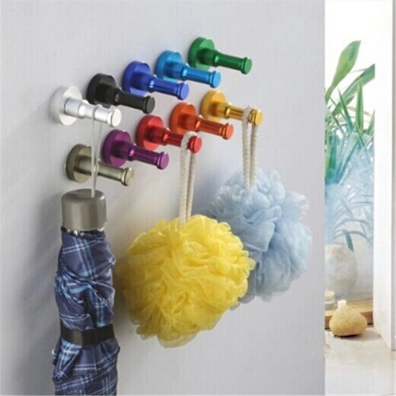 10 kleuren ruimte aluminium multi-color diy handdoek muur haak spijker badkamer keuken kleding sleutel kapstok tas hanger houder