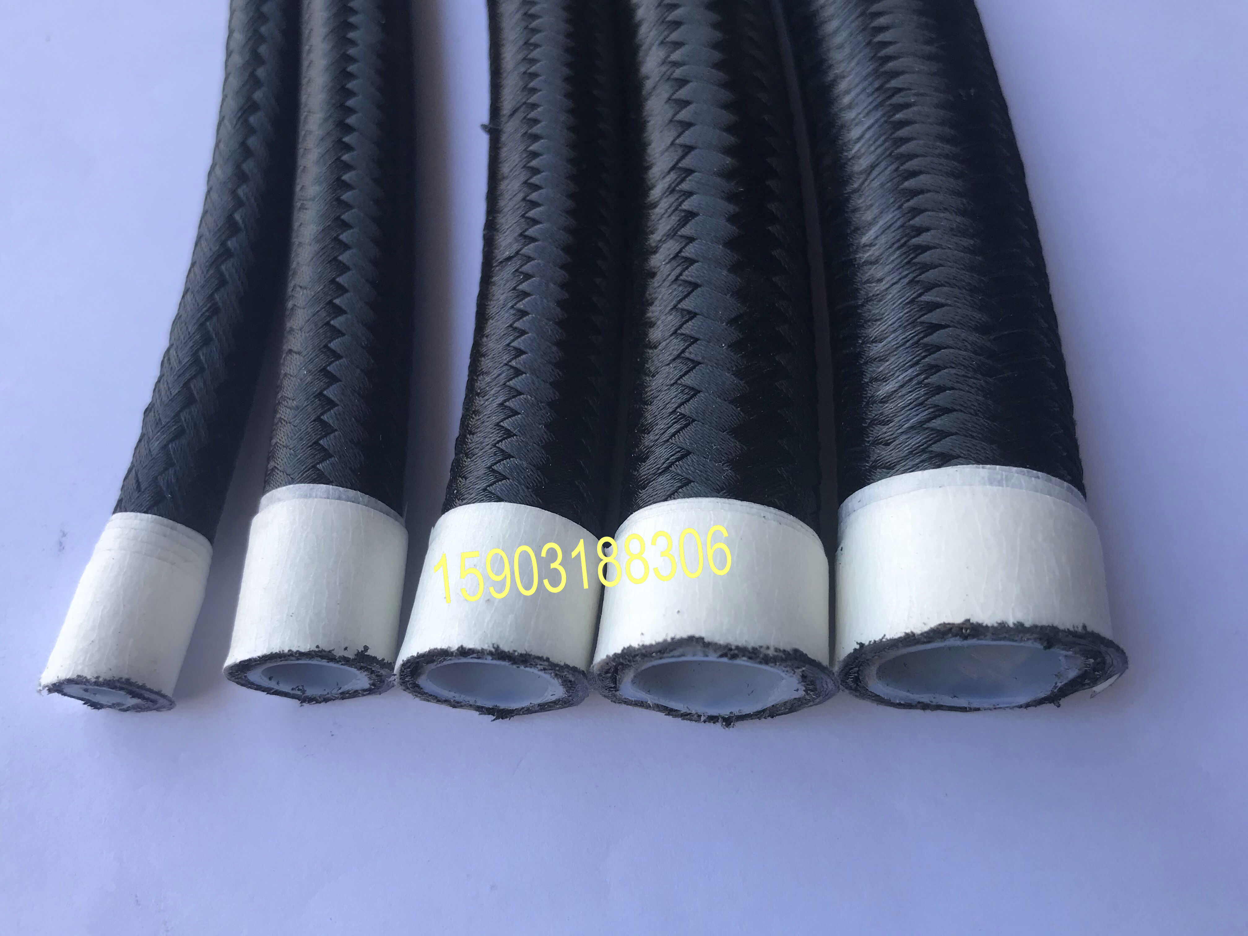 AN4- AN16 Black Cotton Wire Braided PTFE Lined Stainless Steel Reinforcement Hose For Fuel Oil E85 1M
