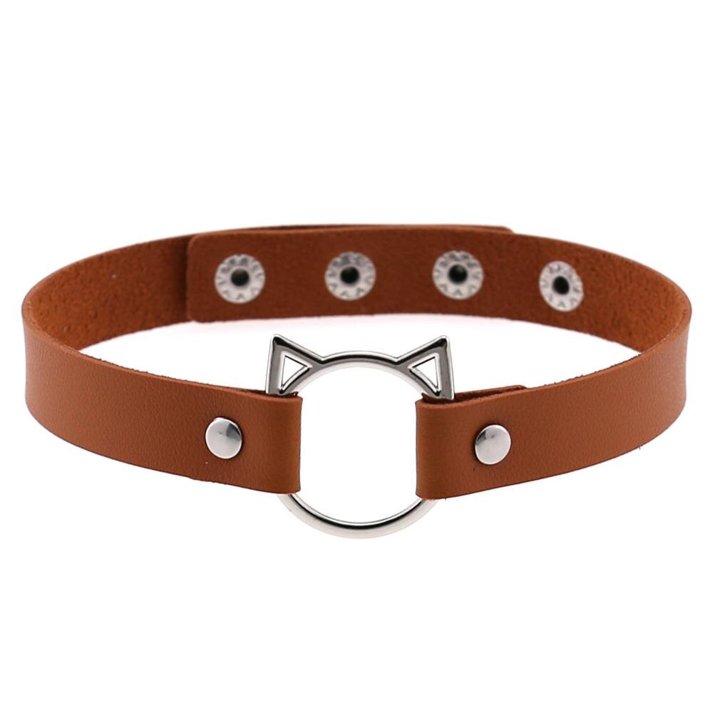 PHYANIC Trendy Woman Gothic Punk PU Chokers Leather Cute Hollow Cat Collar Choker Jewelry Accessories: brown