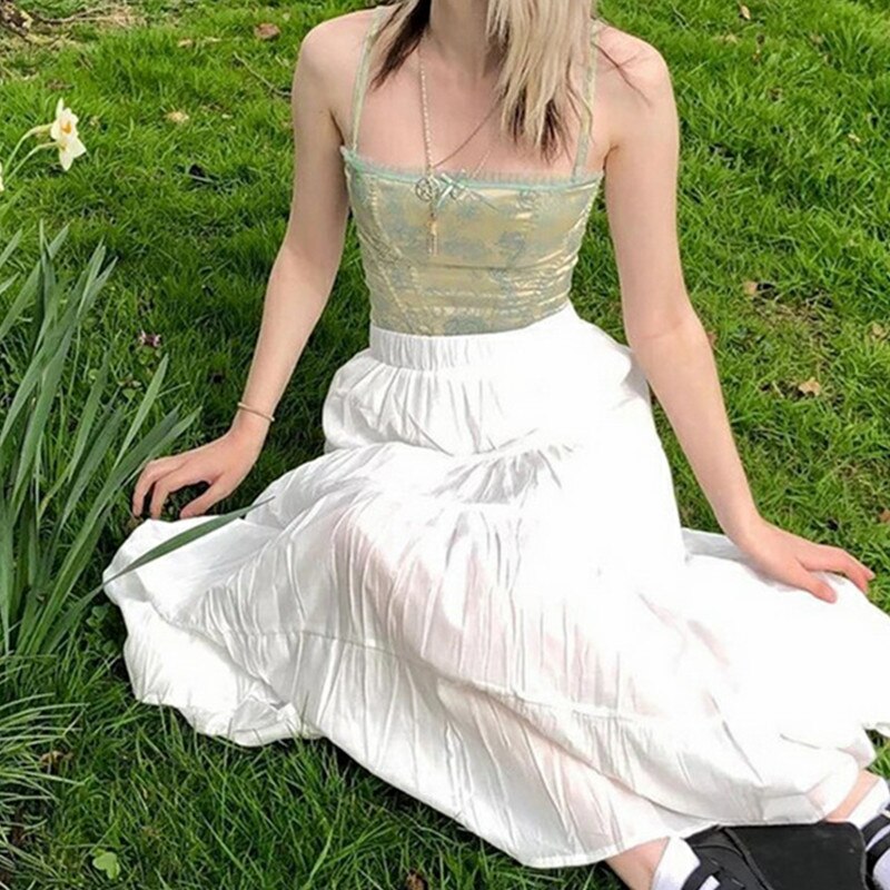 Xingqing blonde korset crop top  y2k tøj grøn fairy grunge style cropped tees cami tank tops fairycore grunge tøj