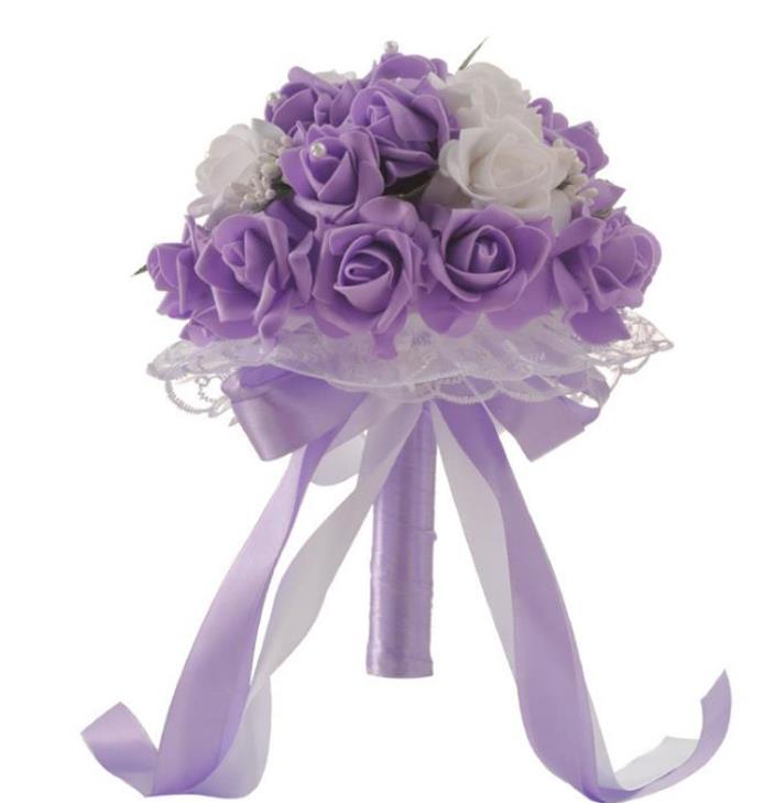 Ramo de flores artificiales de seda para dama de honor, suministros de decoración de boda romántica, con encaje, hecho a mano: 05