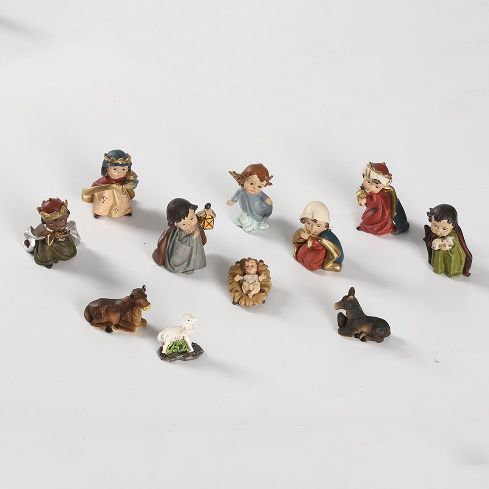 Resin Statue Nativity Set Xmas Crib Statue Baby Hand Painted Manger Miniatures Ornaments Festival
