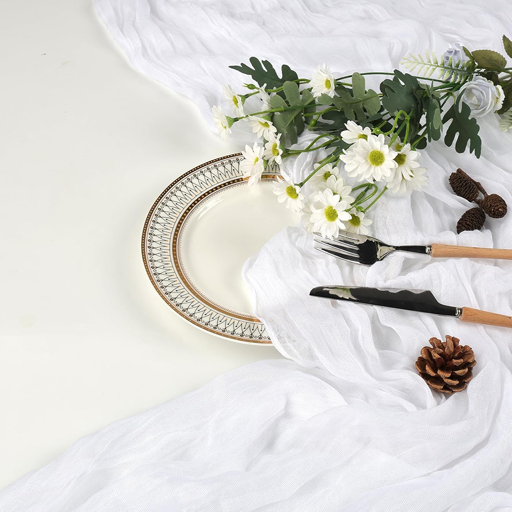 Rosa blå ostduk bordslöpare rustik gasväv boho ljusrosa ostduk bordslöpare bröllop brud babyshower dekorationer: 32*210cm / Ljusgrå