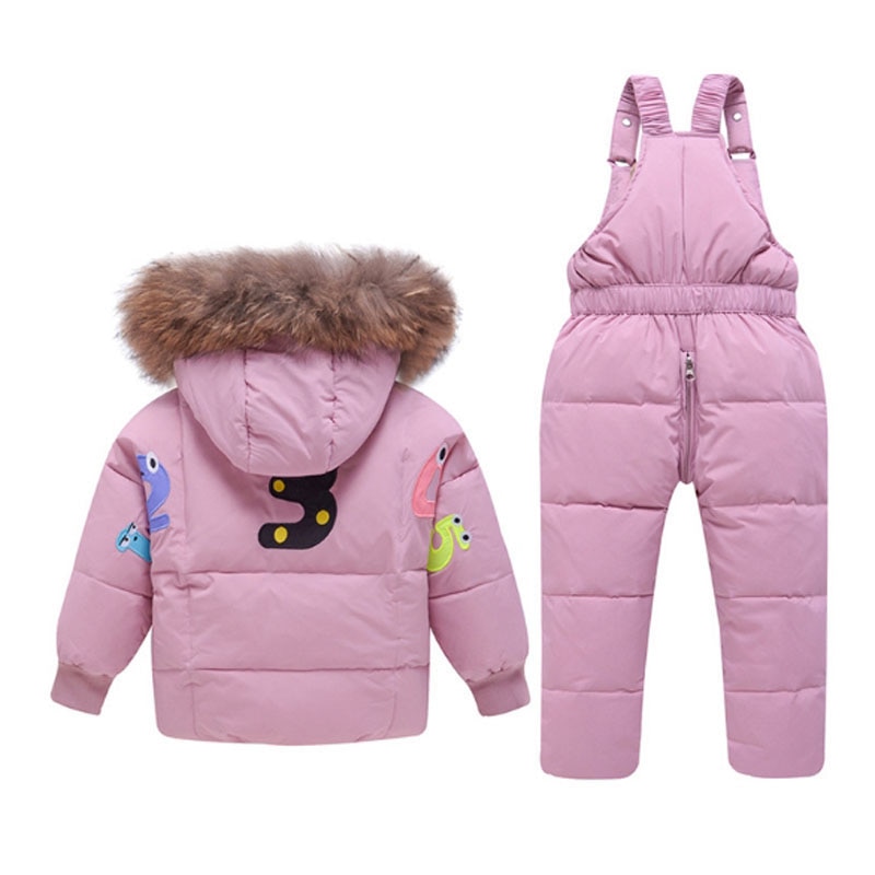 Down Jacket Overall For Boys Winter Girls Parka Coat Children -Clothing-Sets Kids Snow-Wear Hooded Cartoon Jumpsuit Outerwear