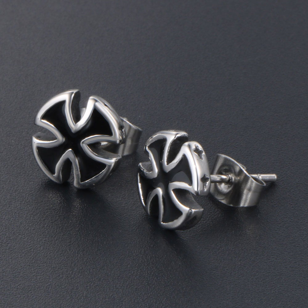 JHSL Men Black Cross Stud Earrings for Male Stainless Steel High Polishing Good Unique Jewelry