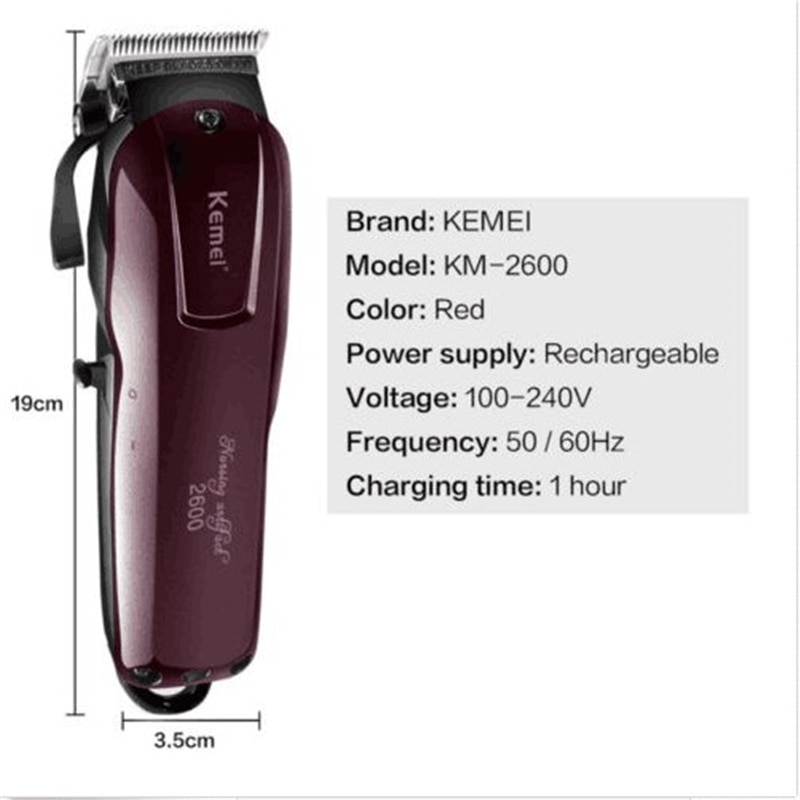 Kemei KM-2600, maquinilla de afeitar eléctrica con cabeza de acero al carbono, cortadora de pelo, potente máquina de afeitar el pelo, herramienta de corte de pelo