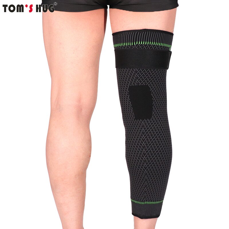 1 stk forlænger sports knæstøtte benbeskytter leggings lang grøn stribe bandage knæpuder skridsikker knæ varm beskyttelses ærme