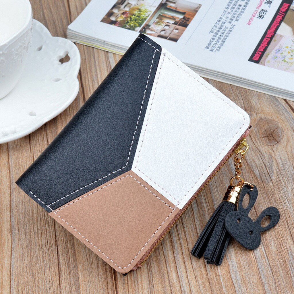 Women Wallets with Zipper Pink Phone Pocket Purse Card Holder Patchwork Women Long Wallet Lady Tassel Short Coin Purse