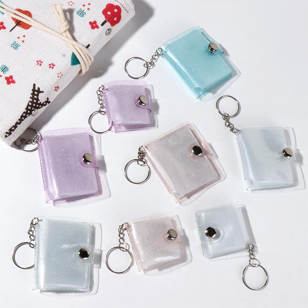Druckknopf, Mini-Fotoalbum mit Schlüsselanhänger, DIY tragbares Taschenalbum, einfache PVC-Aufbewahrung, Fotokartenhalter, Fotoaufkleber
