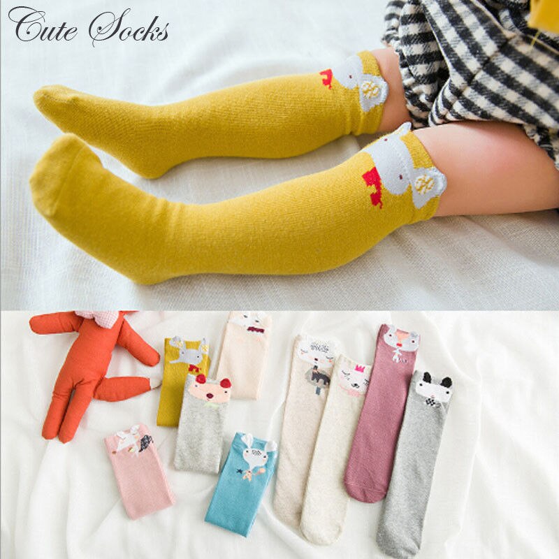 Focusnorm Baby Girl Knee Socks Soft Warm Socks Cute Long Colorful Cotton Print Cute Animal Fit Socks