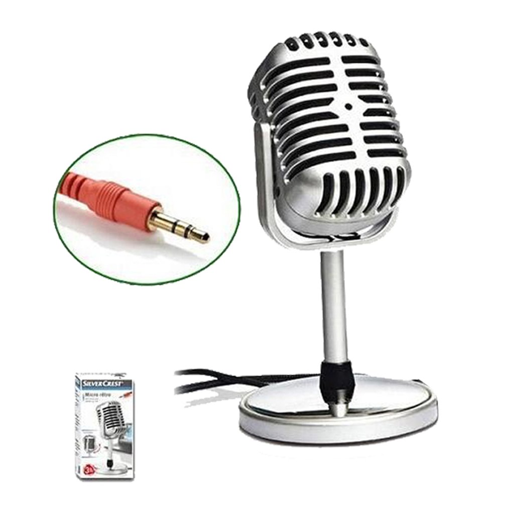 Micrófono de Estilo Vintage para estudio, micrófono de condensador clásico Retro con soporte, micrófono KTV