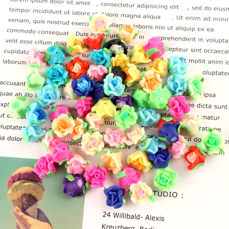 6pcs Rose Flower Handmade Soft Polymer Clay with holes For DIY Necklace Bracelet Hair Ornament Jewelry Making