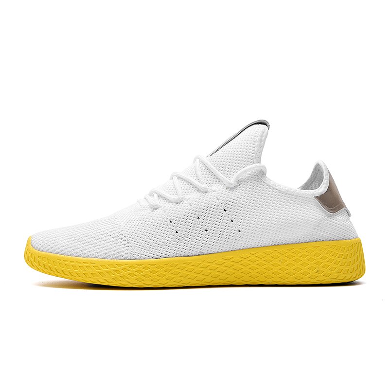 Män andas ljus enfärgade tennisskor utomhussport zapatos tenis hombre bekväma mesh sneakers joggingskor: Vit gul / 39
