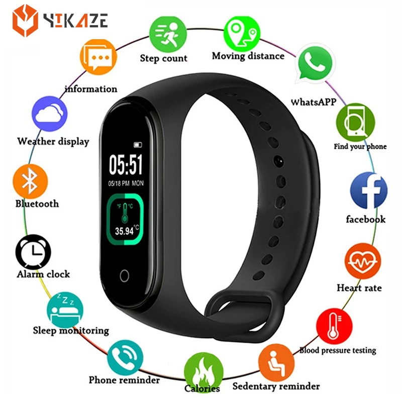 M4 Pro Smart Band Thermometer M4 Band Fitness Tracker Heart Rate Blood Pressure Monitor Bracelet Smart Watch For Android IOS
