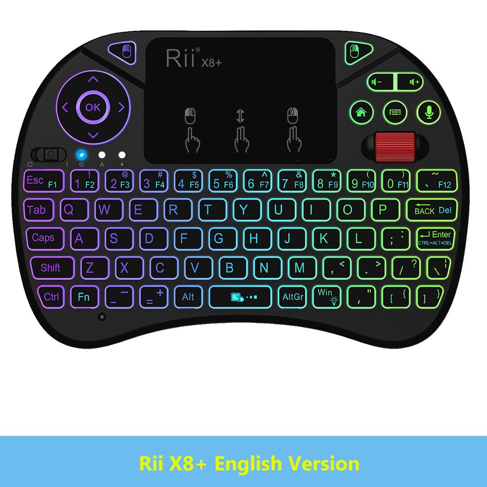 Backlit Microphone Voice Control Rii X8+ 2.4G Mini Wireless Keyboard Russian English With Touchpad For Android TV Box PC: English Version