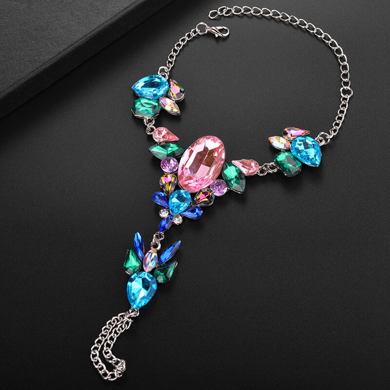 Luxury Crystal Rhinestones Gem Flower Pendant Anklet Chain Ankle Barefoot Sandals Foot Jewelry Beach Vacation Ankle Sold 1 pc: colorful