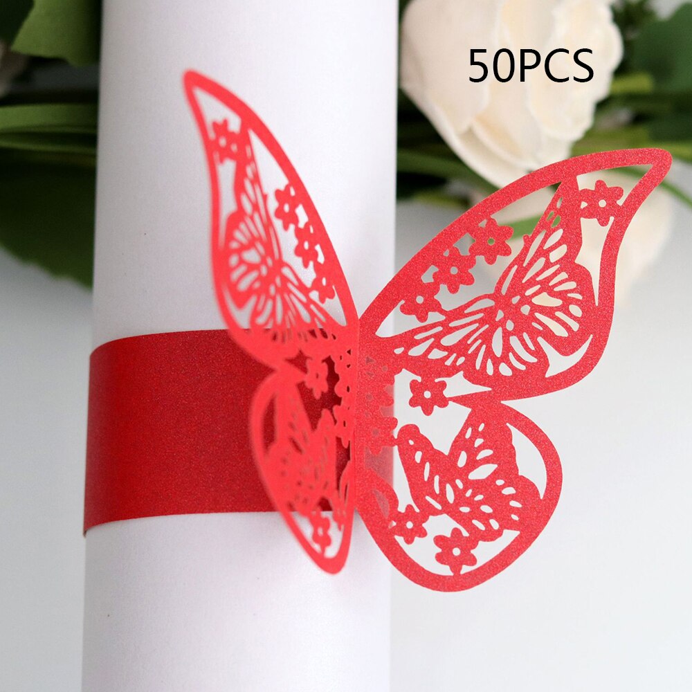 Jaar 50pcs Hollow Vlinders Papier Servetringen Bruiloften Party Serviette Tafeldecoraties Favor voor Christmas Party