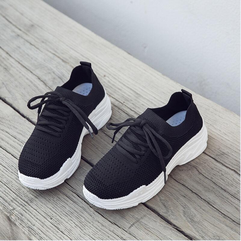 Sneakers White Coconut Shoes Woman Female Version Harajuku Breathable Elastic Socks Wild Sports Shoes Lightweight Fitness Yoga: Black / 4