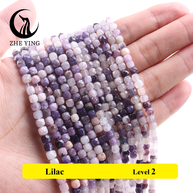 Cuentas cuadradas de piedra facetada Natural, amatista, amazonita, cuentas espaciadoras sueltas para pulsera DIY, collar, accesorios, hebra de 4x4mm de 15''