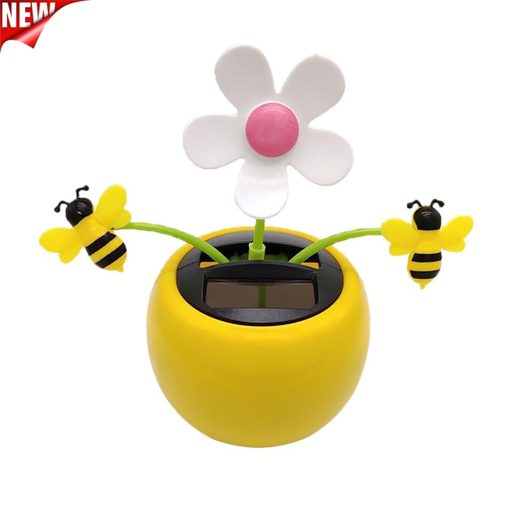 Zonne-energie Bloem Insect Dansen Pop Speelgoed Home Decor Auto Ornament Geel Bloempot Bloem En Honey Bee