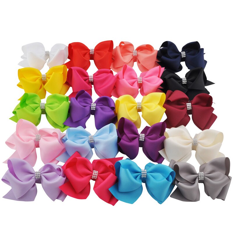 20 kleuren 6 inch meisjes luxe strass strik haarspeldjes kinderen grosgrain lint haarstrik haarspelden hoofddeksels haaraccessoires