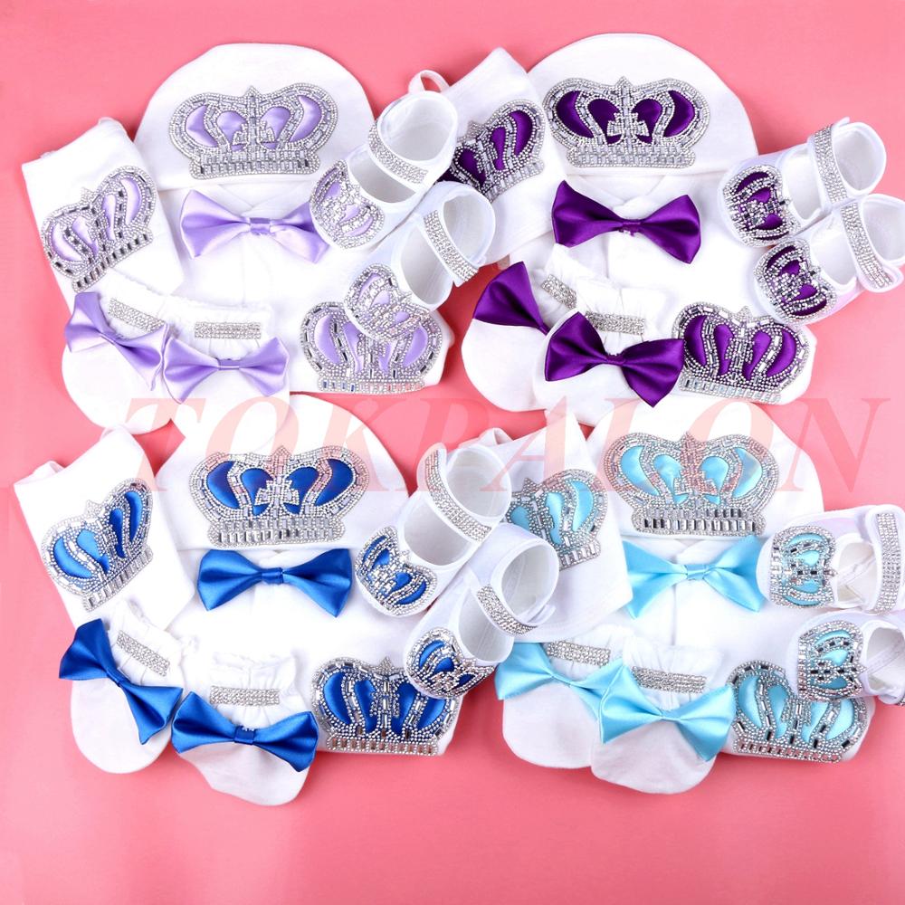 0-3 Maand Pasgeboren Baby Kleding Jongen Baby Jumpsuit Katoen Strass Kroon Jurk Lint Jurken Wit Jurkje Baby Pyjama set Jongen