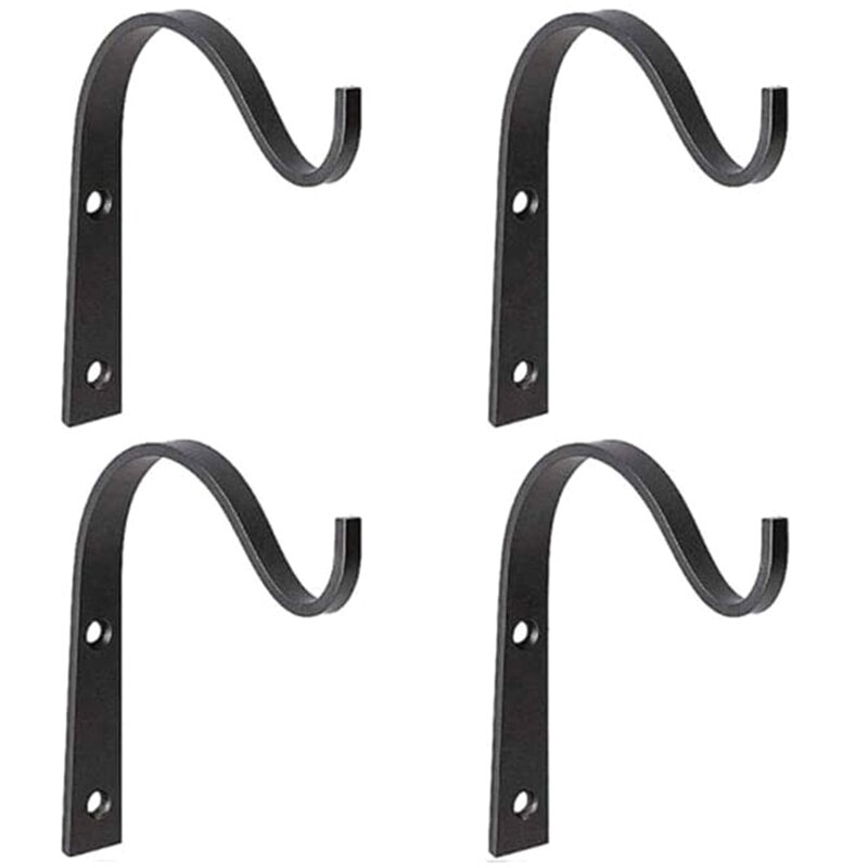Fashion4PCS Hanging Basket Brackets Iron Wall Hooks Brackets Black Curved Up Bracket Hook for Hanging Planter Bird Feeder: Default Title