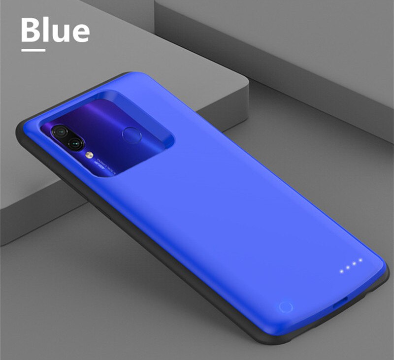 Draagbare Power Bank Batterij Case Voor Xiaomi Redmi Note 7 Externe Batterij Oplader Cover Case 6800Mah Power case: Blauw